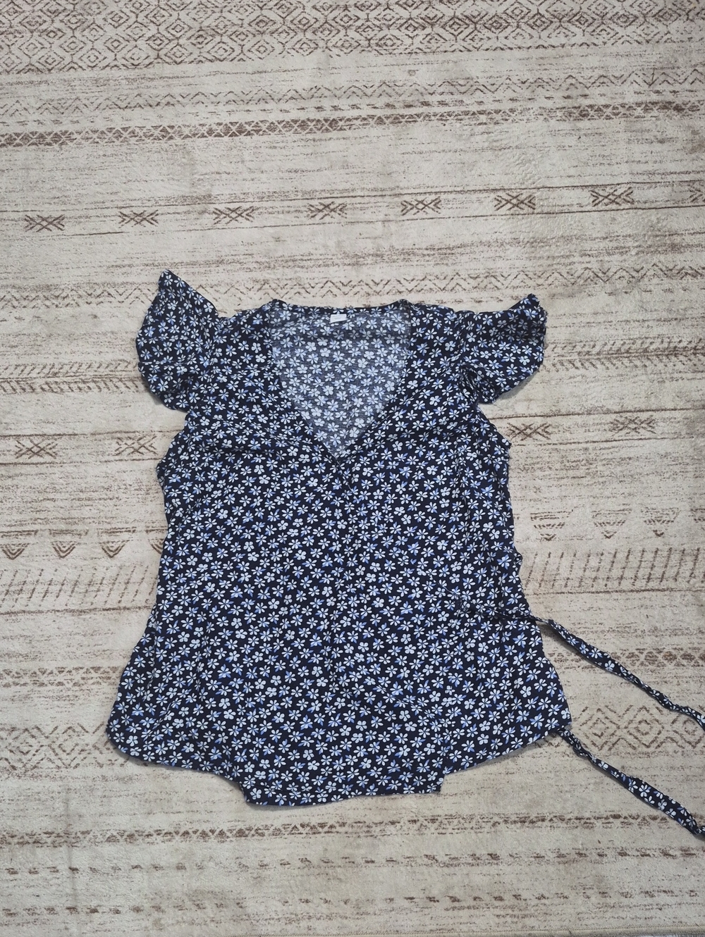 Old Navy Navy Blue Floral Wrap Blouse